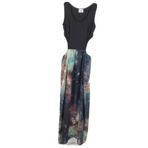 LA: Hearts Galaxy Print Side Cutouts Maxi Dress